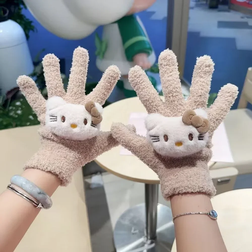 HELLO KITTY Tan Fuzzy‎ Super-Soft Gloves Mittens BRAND-NEW & SO CUTE!